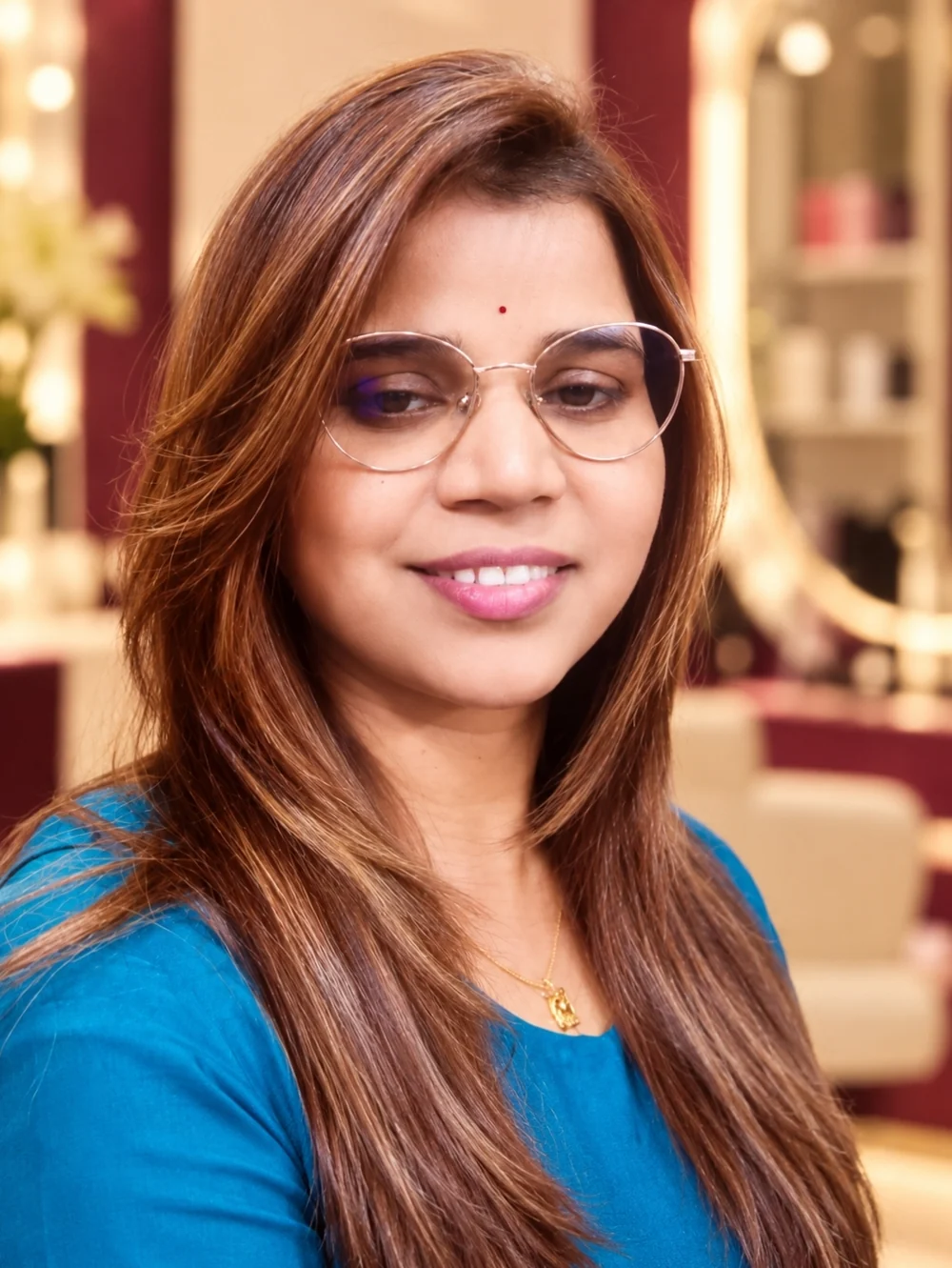 Sadhana Roul, Owner and Beauty Specialist of Jyoti Beauty Care, smiling in the salon
